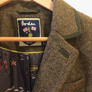 COPY - Boden US12R Herringbone Moon Tweed Loden Green Jacket Grosgrain Ribbon T…